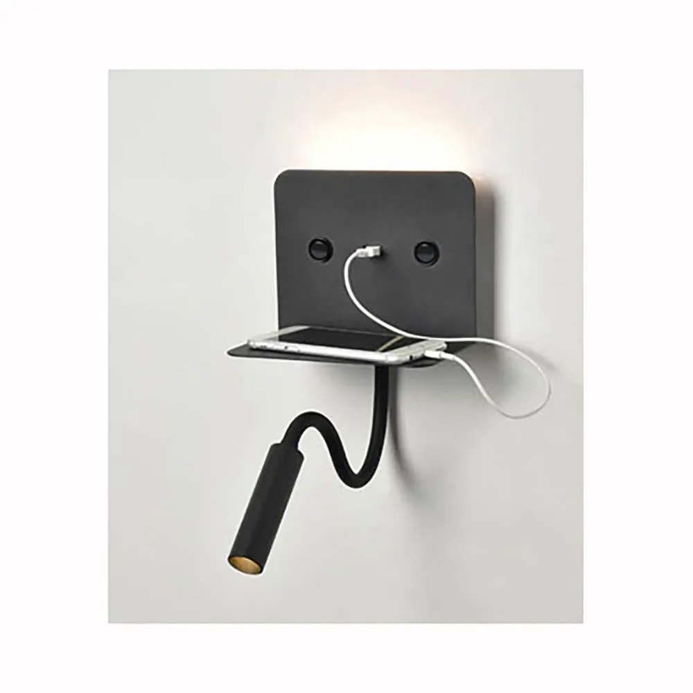 311BW LED Reading Light Matt Black with USB and Switches