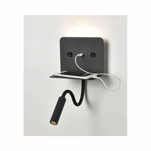 311BW LED Reading Light Matt Black with USB and Switches