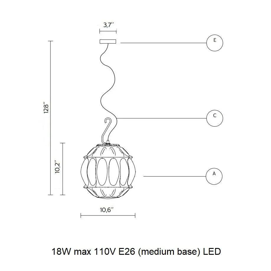 Ginger Hook Round Outdoor Pendant Light